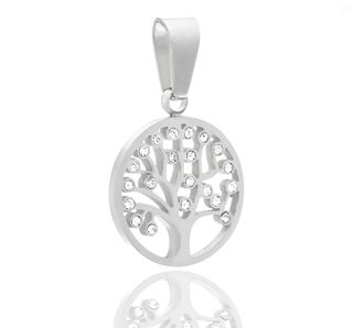Přívěsek kulatý z chirurgické oceli - Strom života s krystalky