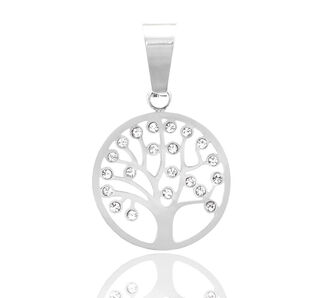 Přívěsek kulatý z chirurgické oceli - Strom života s krystalky
