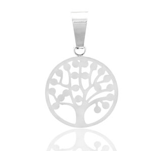 Přívěsek kulatý z chirurgické oceli - Strom života s krystalky