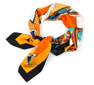 Delfin Hedvábný šátek Luxury Vintage - sochy a ornamenty oranžový JK175 316