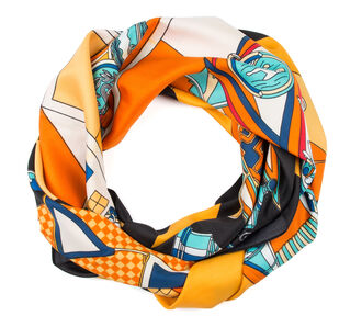 Delfin Hedvábný šátek Luxury Vintage - sochy a ornamenty oranžový JK175 316
