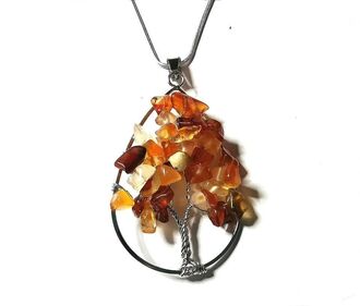 Magický amulet Strom života ve tvaru kapky s minerálem ACHÁT HNĚDÝ