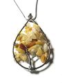 Magický amulet Strom života ve tvaru kapky s minerálem KALCIT ŽLUTÝ