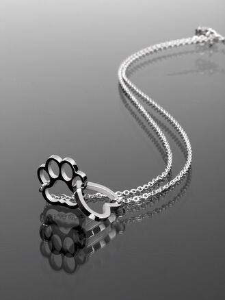 Krásný ocelový náhrdelník ve tvaru packy a srdce