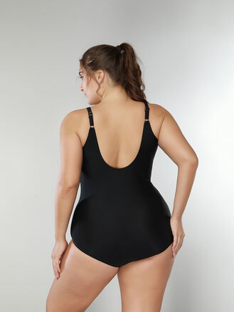Modera Dámské jednodílné  plavky s květy pro plnoštíhlé XL-5XL černá červená