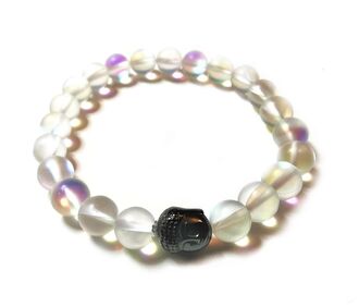 Náramek Aqua aura křišťál s Buddhou z hematitu