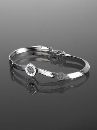 Luxusní ocelový náramek s motivem stromu života vysázený čirými krystaly