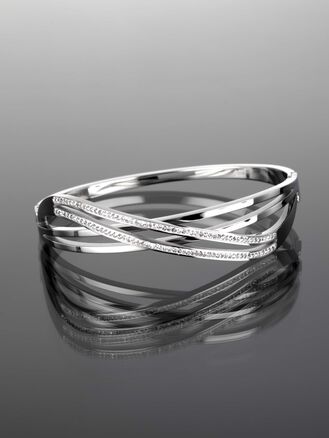 Luxusní náramek z chirurgické oceli s motivem vln vykládaný čirými krystaly 