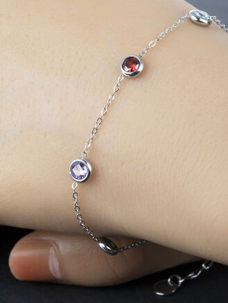 Luxusní náramek z chirurgické oceli s kolečky s barevnými krystaly 