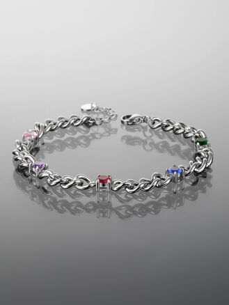 Luxusní masivní náramek z chirurgické oceli s kolečky s barevnými krystaly 