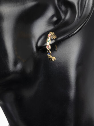 Krásné kruhové náušnice z chirurgické oceli zlaté barvy s drobnými barevnými krystaly 