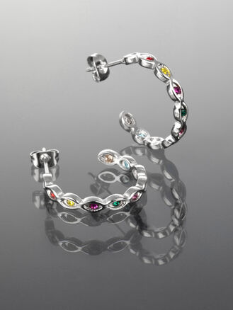 Krásné kruhové náušnice z chirurgické oceli s drobnými barevnými krystaly