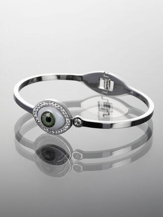 Exkluzivní pevný náramek z chirurgické oceli s okem a čirými krystaly
