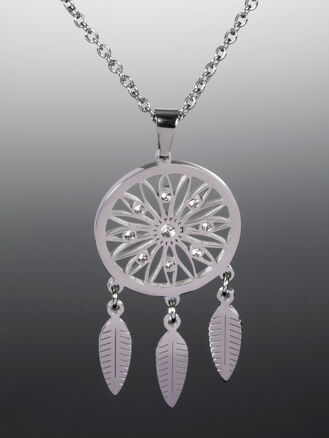 Náhrdelník z chirurgické oceli s lapačem snů s drobnými čirými krystaly 