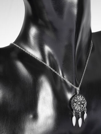 Náhrdelník z chirurgické oceli s lapačem snů s drobnými čirými krystaly 