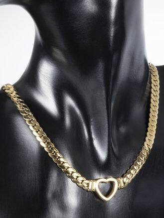 Masivní náhrdelník z chirurgické oceli zlaté barvy se srdcem 