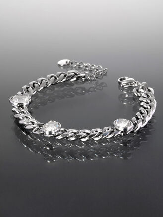 Masivní náramek z chirurgické oceli s ovály s čirými krystaly 