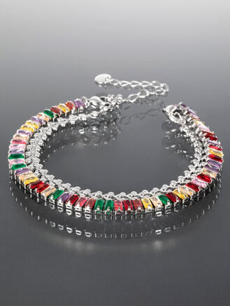 Masivní dvojitý náramek z chirurgické oceli s barevnými krystaly