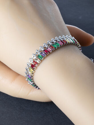 Masivní dvojitý náramek z chirurgické oceli s barevnými krystaly