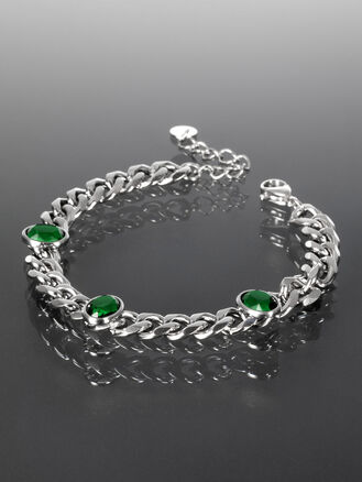 Masivní náramek z chirurgické oceli s ovály se zelenými krystaly