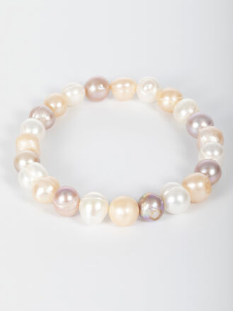 Náramek z říčních perel bílé, růžové a lila barvy ve tvaru ringed průměr 0,8 cm
