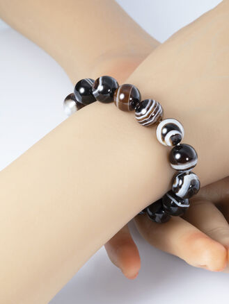 Masivní náramek z korálků achátu 1 cm