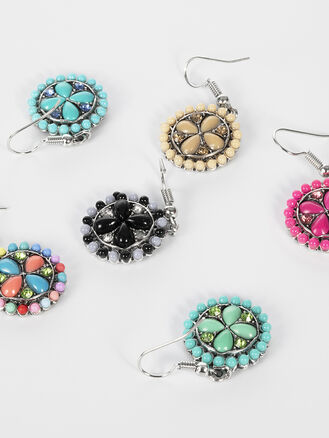 Dámské náušnice kolečko s korálky a krystalky