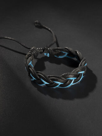 Pánský kožený pletený náramek černý