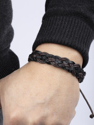 Pánský kožený pletený náramek 