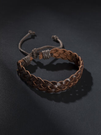 Pánský kožený pletený náramek hnědý