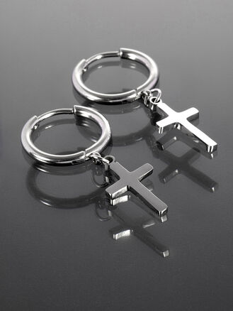 Náušničky kruhy z chirurgické oceli s křížky