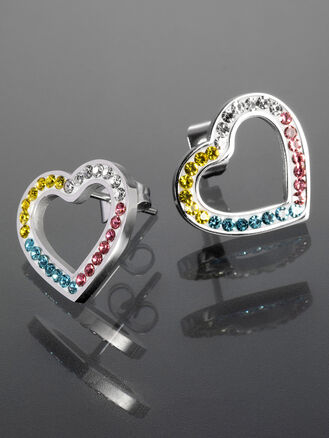 Náušnice z chirurgické oceli srdíčko s krystalky