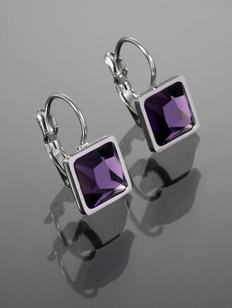 Náušnice z chirurgické oceli s fialovým krystalkem