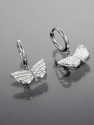 Náušnice kruhy z chirurgické oceli s motýlky