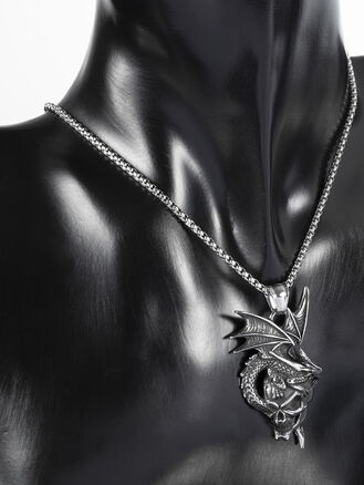 Přívěsek z chirurgické oceli lebka s drakem