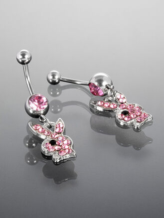 Piercing do pupíku Play Boy zajíček z chirurgické oceli s krystalky