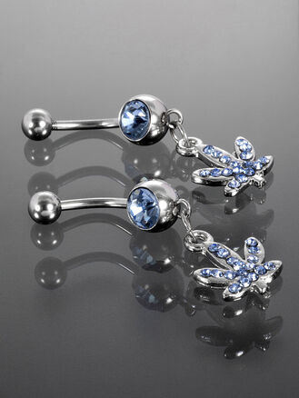 Piercing do pupíku Marihuana z chirurgické oceli s krystalky