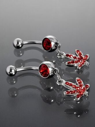 Piercing do pupíku Marihuana z chirurgické oceli s krystalky