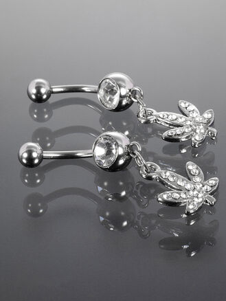 Piercing do pupíku Marihuana z chirurgické oceli s krystalky