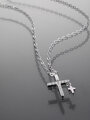 Náhrdelník z chirurgické oceli se dvěma křížky s drobnými čirými krystaly stříbrný