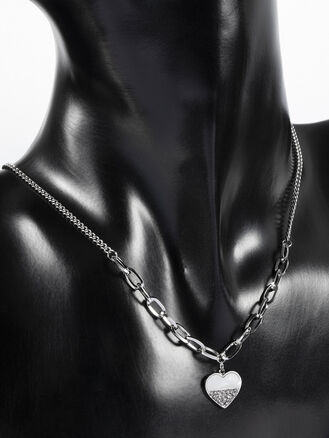 Luxusní romantický náhrdelník z chirurgické oceli, srdíčko s perletí a kamínky