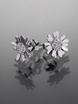 Romantické náušnice z chirurgické oceli tvar kytička, zdobeno třpytivými krystaly