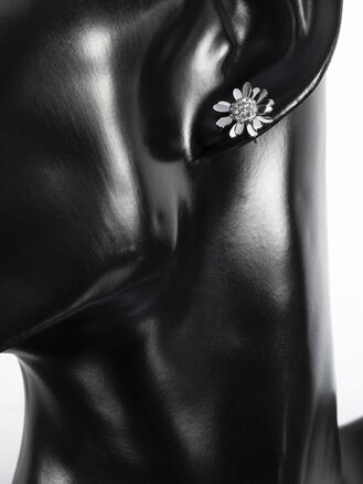 Romantické náušnice z chirurgické oceli tvar kytička, zdobeno třpytivými krystaly