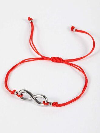 Textilní náramek červená šňůrka s motivem nekonečna,  stříbrná chirurgická ocel