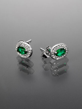 Náušnice se zeleným oválným krystalkem