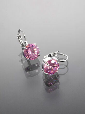 Náušnice z chirurgické oceli s růžovým krystalkem