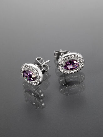 Náušnice s fialovým oválným krystalkem