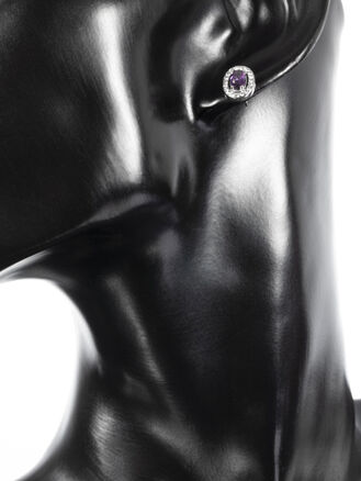 Náušnice s fialovým oválným krystalkem