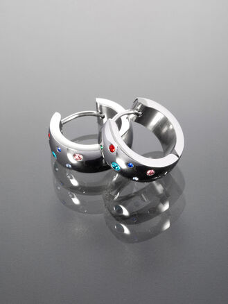 Náušnice z chirurgické oceli s barevnými krystalky