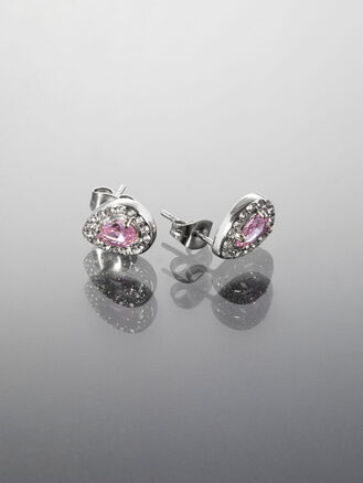 Náušnice s růžovým krystalkem ve tvaru kapky